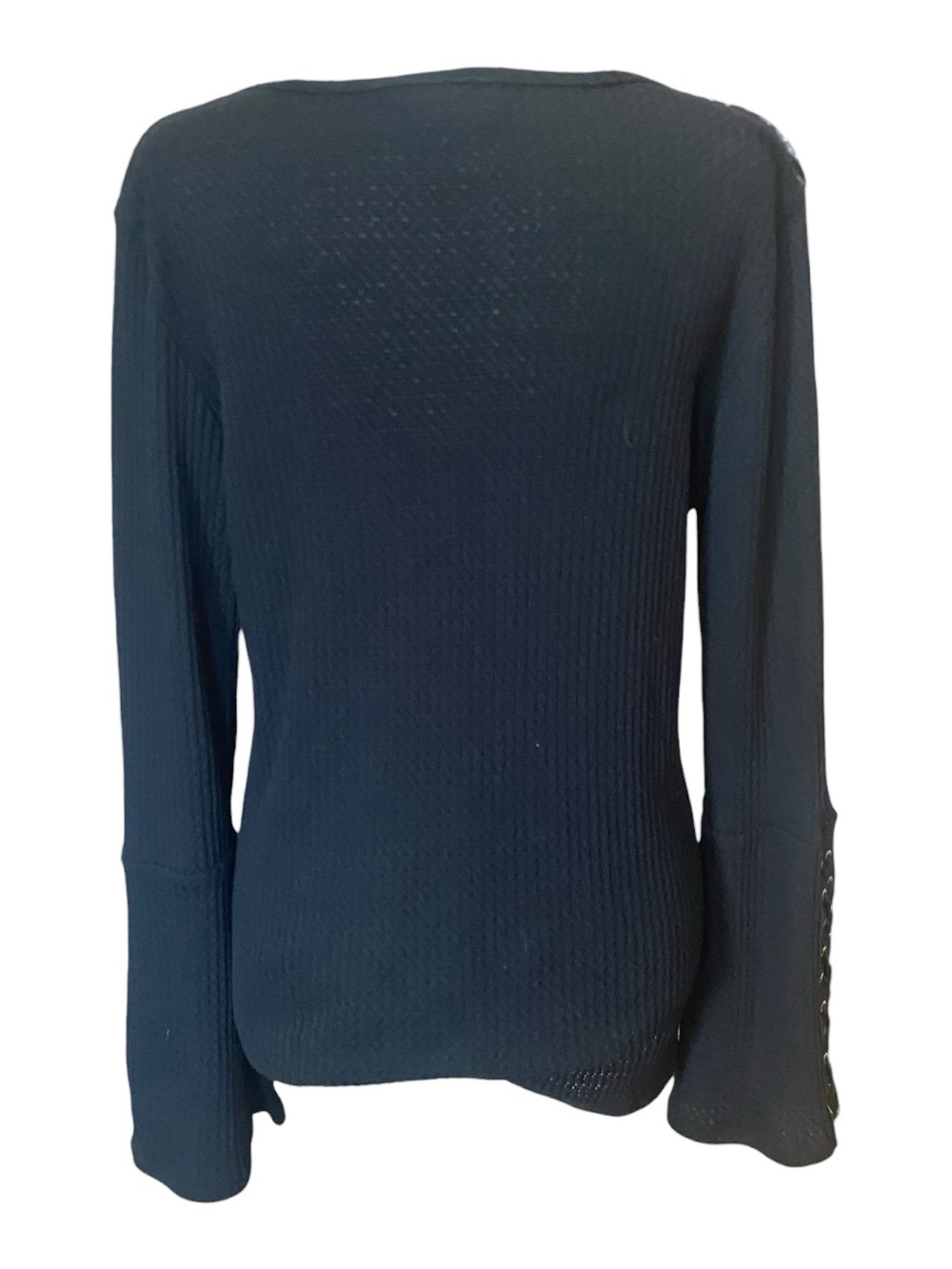Vocal Womens Angel Wing Black Waffle Knit Top Shirt - Picture 4 of 9